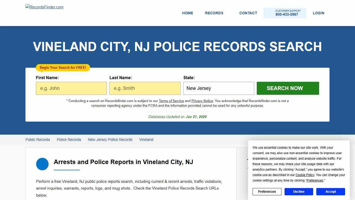Vineland, NJ Police Reports & Department Records